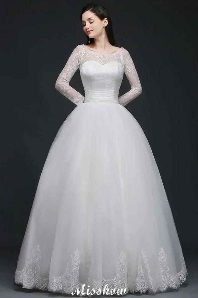 Princess Scoop Tulle White Wedding Dress With Lace (ZD13937)