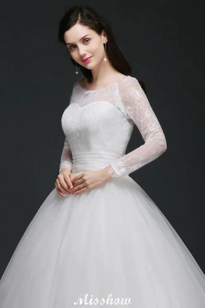 Princess Scoop Tulle White Wedding Dress With Lace (ZD13937) - View 4 | VelvetHem