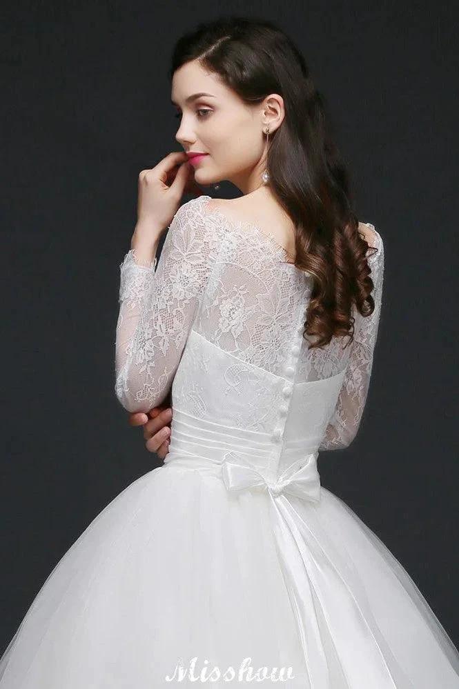 Princess Scoop Tulle White Wedding Dress With Lace (ZD13937)