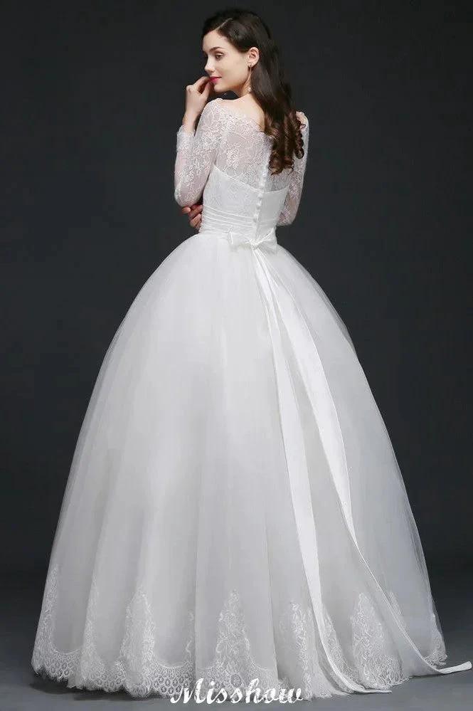 Princess Scoop Tulle White Wedding Dress With Lace (ZD13937) - View 7 | VelvetHem