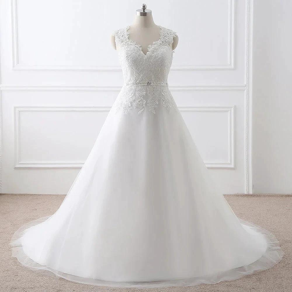 Princess V-Neck Tulle New Arrival Wedding Dress With Lace (ZD13886) - View 2 | VelvetHem