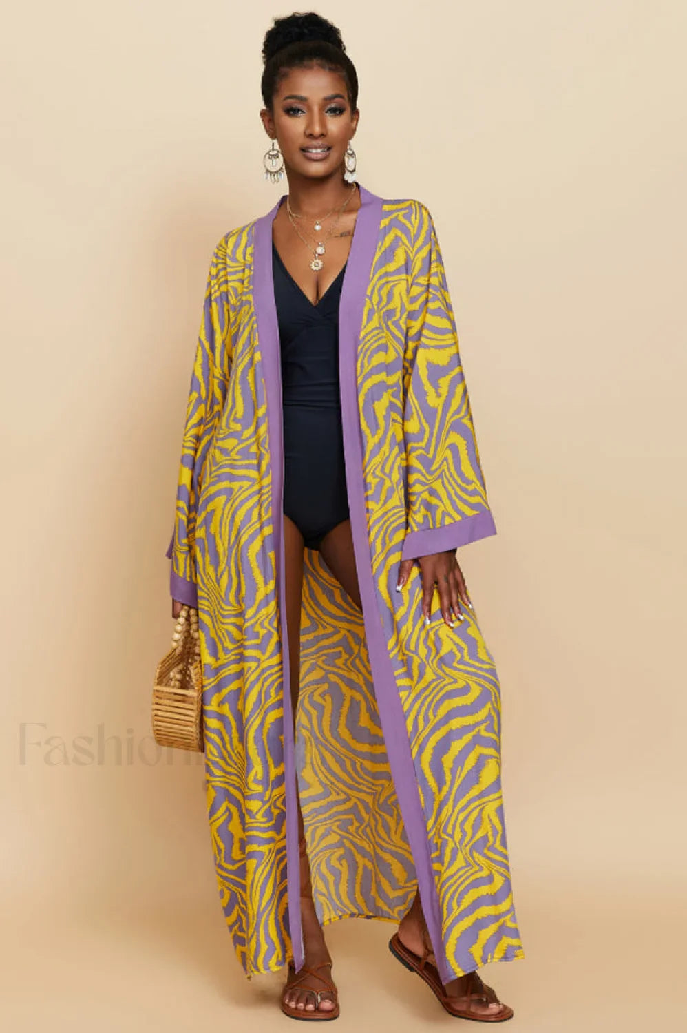 Print Belted Stylish Kimono Dress