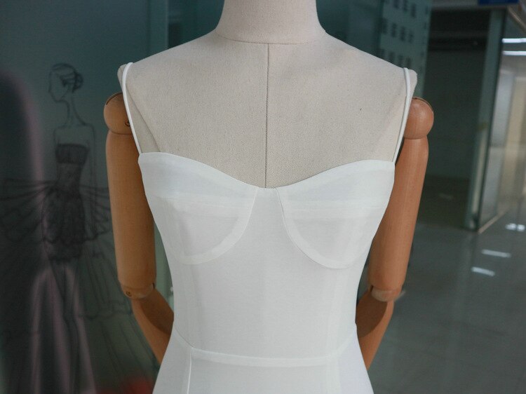 Spaghetti Straps White Hight Split Prom Dress - View 2 | FashionDia