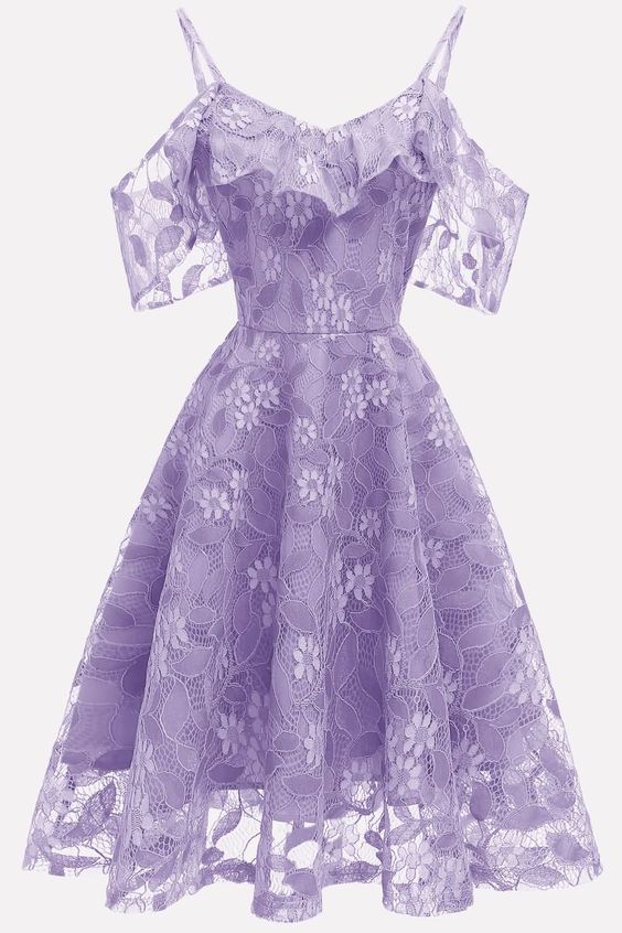 Light-purple Ruffles Lace Cold Chic Shoulder Chic A-Line Homecoming Dress - FashionDia