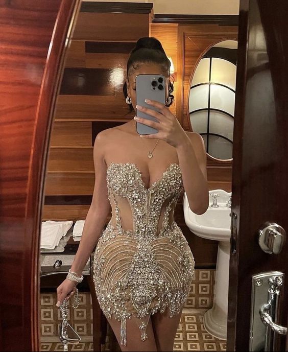 Luxurious Heavy Beaded Birthday Party Dress Sexy Formal Dress