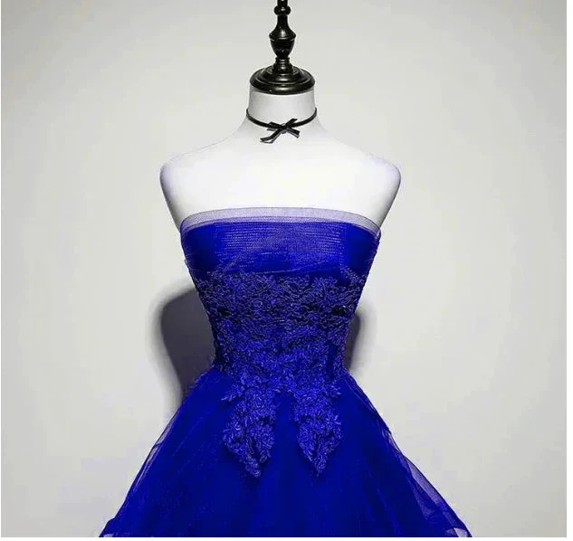 Royal Blue Tulle with Lace Applique High Low Party Dress Blue Homecoming Dress (ZD12513)