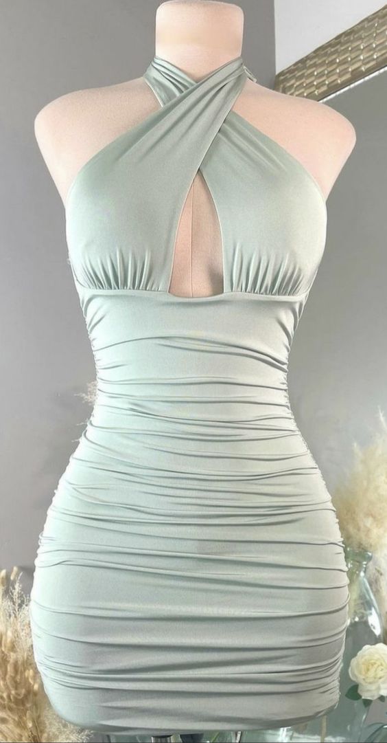 Cross halter Neckline Tight Dress Sexy Birthday Outfit Dress Mini Homecoming Dress Y952 - VelvetHem
