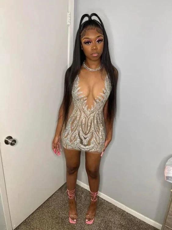 21th Birthday Outfit Dress Sexy Tight Beaded Dress Short Homecoming Dress (ZD12530)