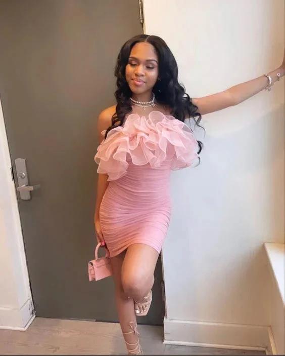 22nd Birthday Outfit Dress,Pink Homecoming Dress Sexy Party Dress Black Girls Dress (ZD12449)