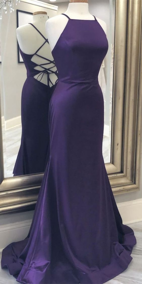 Mermaid Purple Evening Dress, With Lace Up Back Prom Dress Y1055 - VelvetHem