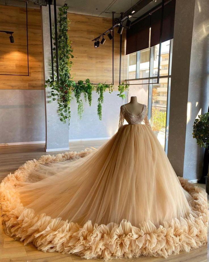 Long Wedding Dresses, Champagne Prom Formal Evening Dresses (ZD13593)
