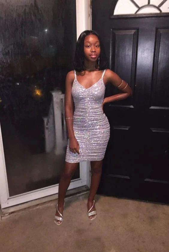 Gorgeous V Neck White Sequins Party Dress Cocktail Dress Short Homecoming Dress Y830 by simplepromdress