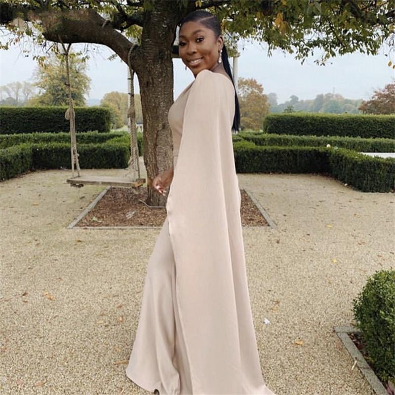 Simple Mermaid Evening Dresses With Cape African One-Shoulder Floor-Length Prom Dress Party Gown - View 3 | FashionDia
