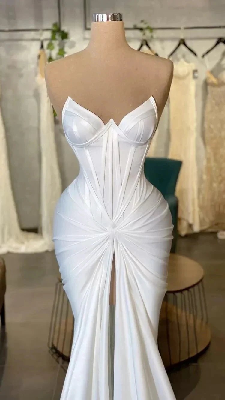 Sweetheart White Satin Wedding Dress,Chic Bridal Dress Y1778 by simplepromdress