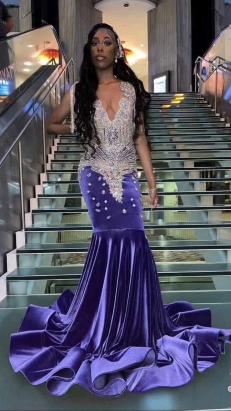 Purple and silver prom dress for black girl sexy evening dress Y1710 - View 2 | VelvetHem