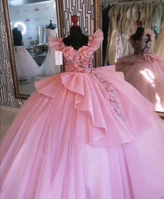 Pink 3D Flowers Quinceanera Dress Princess Dress Ball Gown Y597 - View 2 | VelvetHem