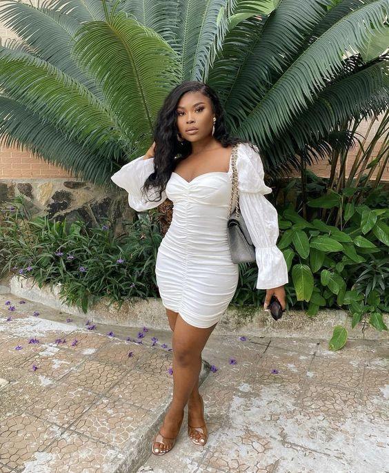 White Independent Stand Square Neck Short Skirt Petal Sleeve Drape Dress For Women 18th Birthday Outfit Short Homecoming Dress (ZD12506)