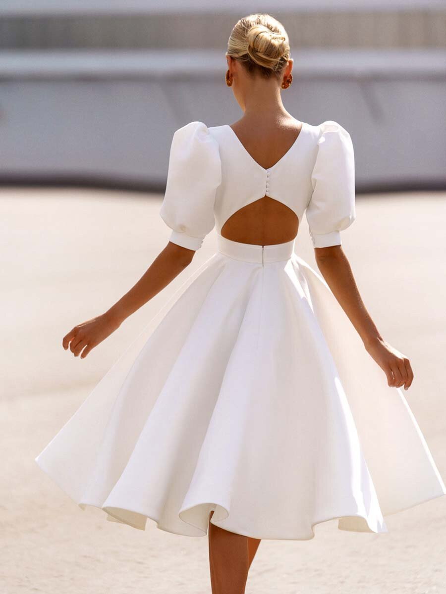 White Dress with Hollow Back Short Prom Dress, Somple Party Dress - View 2 | FashionDia