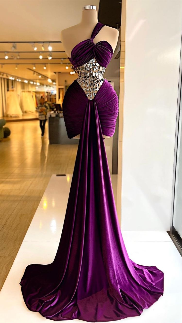 Dark Purple Vlevet Party Dress Sexy Prom Dress - View 2 | FashionDia