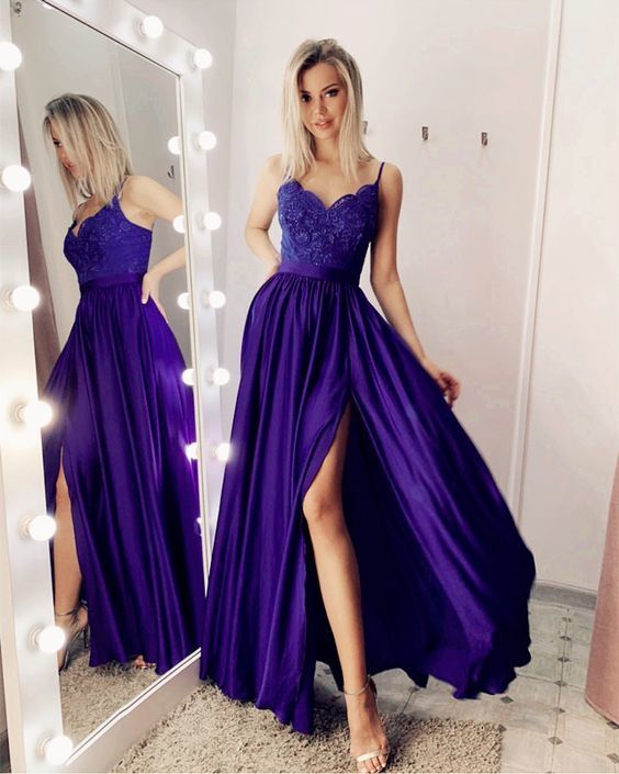 purple chiffon split prom dresses - FashionDia