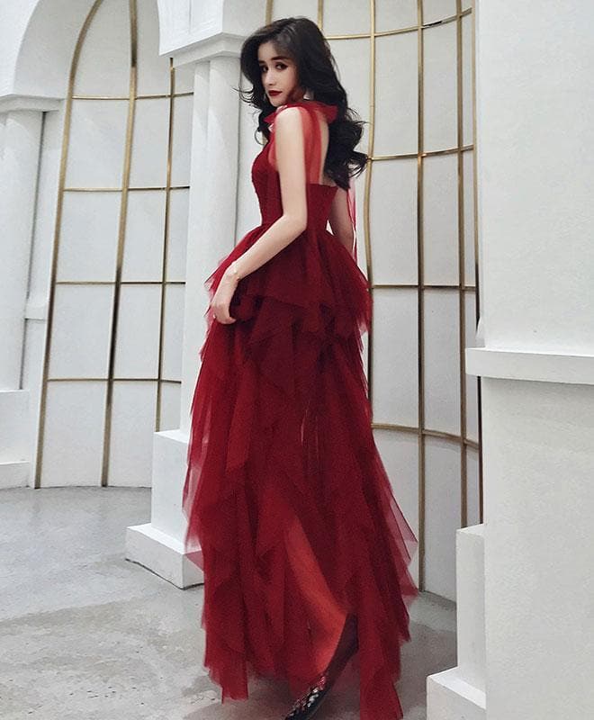 Burgundy Sweetheart Tulle Long Prom Dress, Burgundy Evening Dress - View 2 | FashionDia