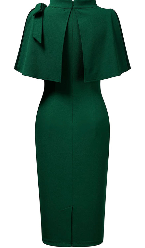 1940's Style Half Collar Batwing Cape Dress Green Party Dress - View 2 | FashionDia