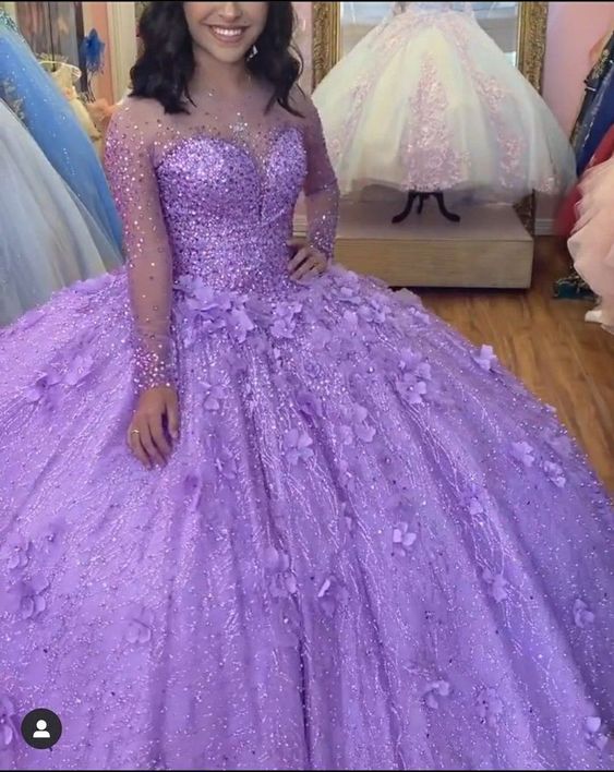 Elegant Purple Lace Ball Gown Quinceanera Prom Dress For Sweet 16 Dress - FashionDia