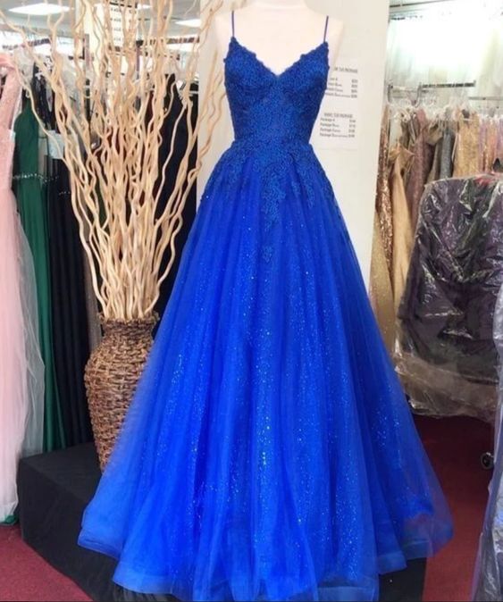 Appliques Spaghetti Prom Dresses Formal Party Dresses - FashionDia