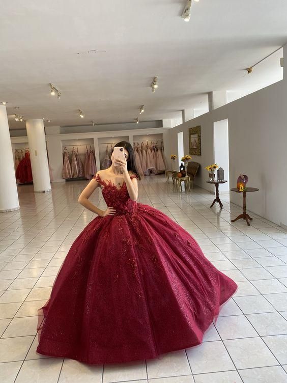 Burgundy long A line Ball Gown Sewwt 16 Dress - VelvetHem