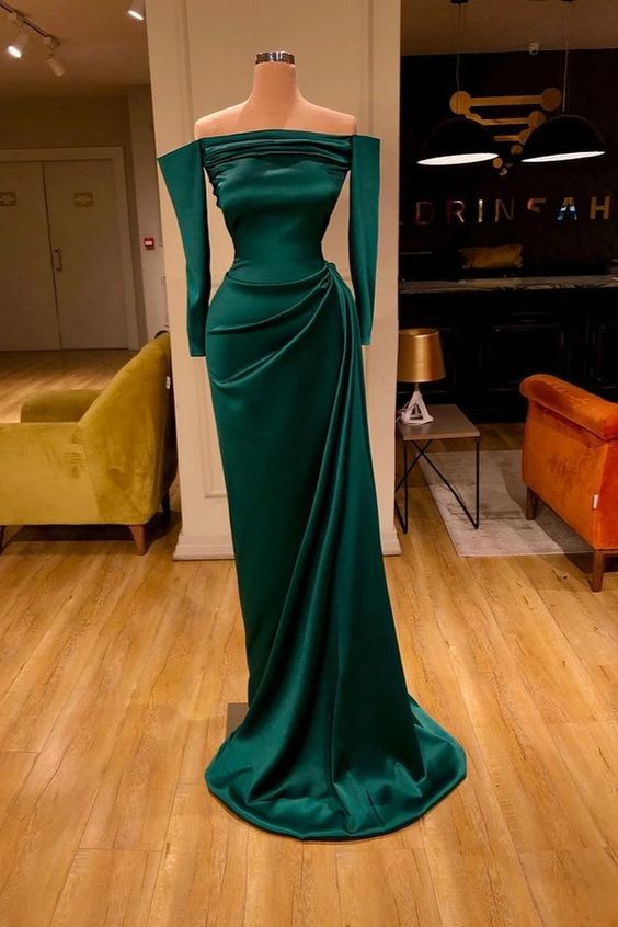 Dark Green Off-the-Shoulder Mermaid Prom Dress Long Evening Gowns - FashionDia