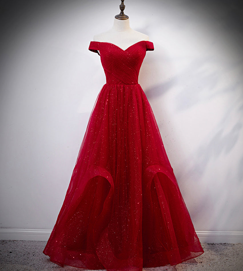 Burgundy tulle long Prom & Evening Dress - FashionDia