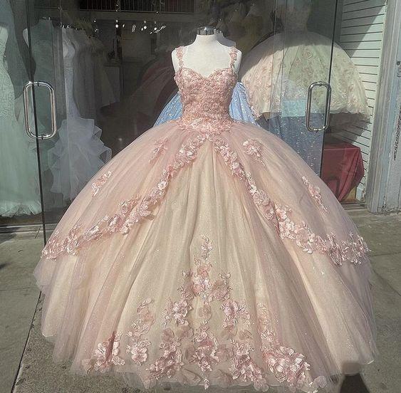 Baby pink quinceanera dress Elegant Prom Dresses, Long Evening Dress - FashionDia