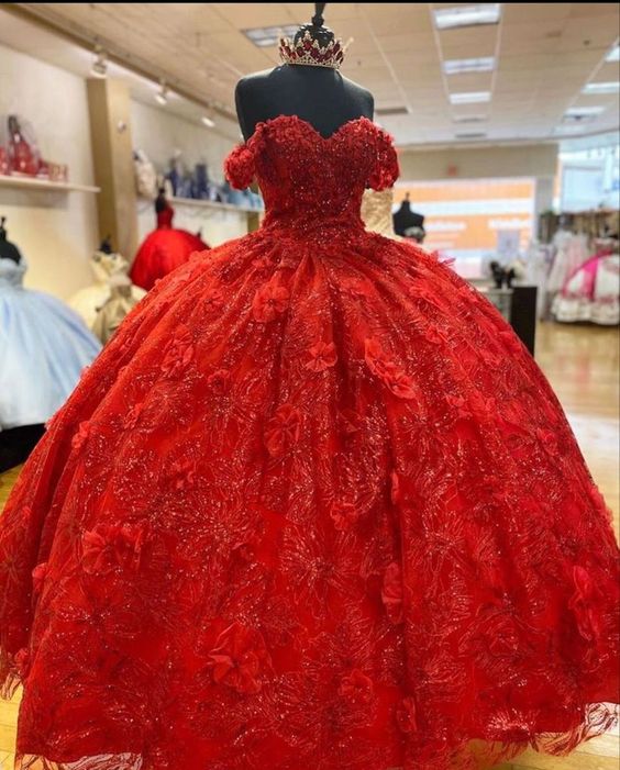 Elegant Red Ball Gown Quinceanera Prom Dress For Sweet 16 Dress - FashionDia