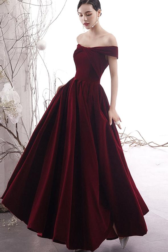 Burgundy velvet prom dress burgundy evening dress - FashionDia