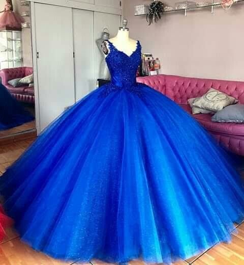 A-Line Royal Blue Prom Dress Sweet 16 Dress Ball Gown - FashionDia