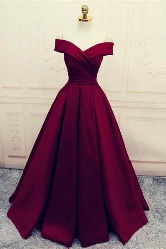 Burgundy prom dress,Off-the-Shoulder evening dress,formal gown long - FashionDia