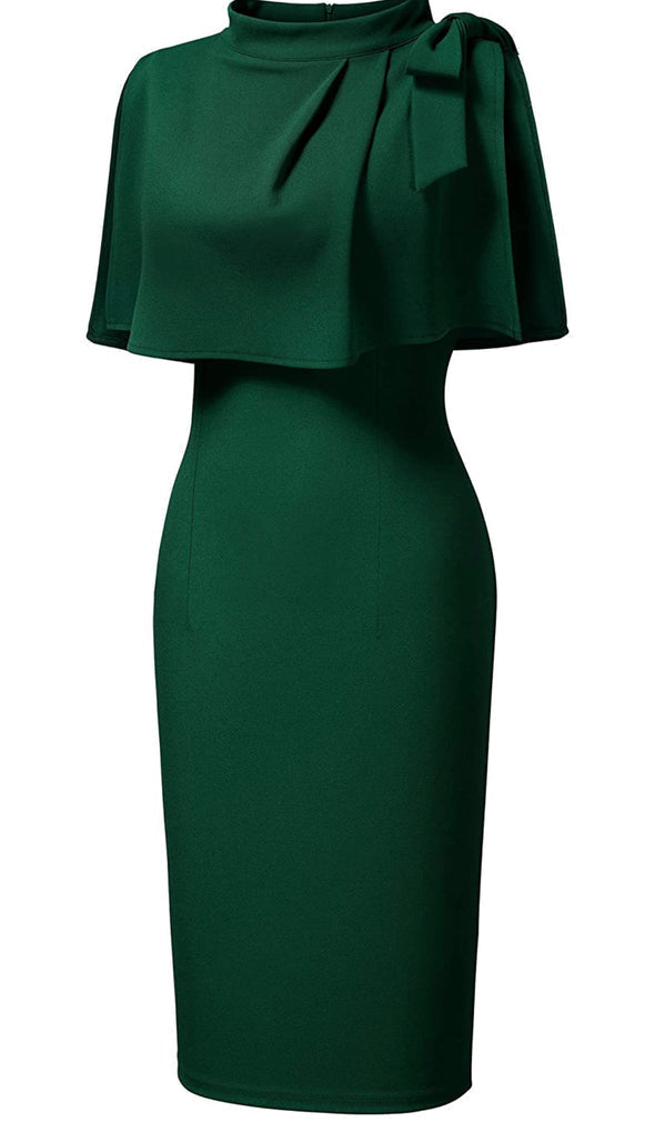 1940's Style Half Collar Batwing Cape Dress Green Party Dress - FashionDia