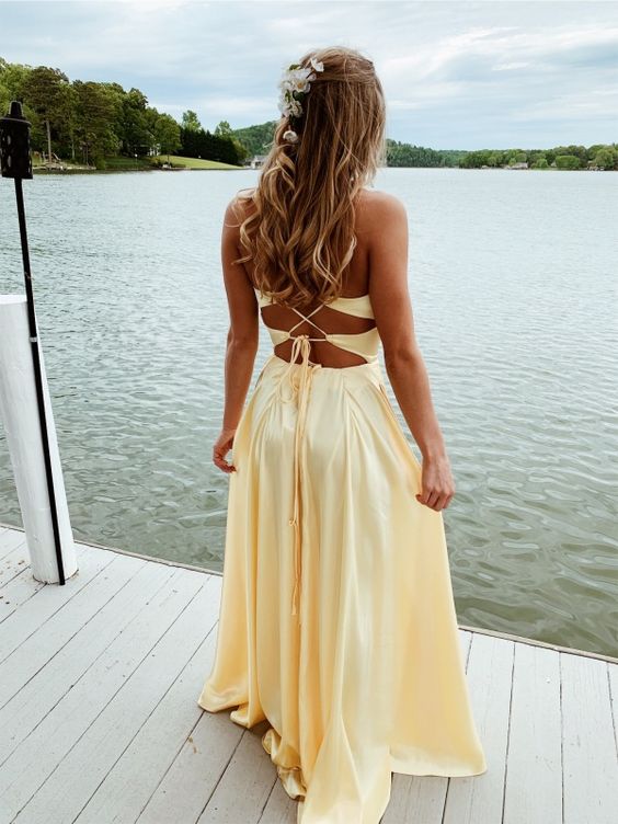 Simple A-Line Spaghetti Straps Prom Dresses Long - FashionDia