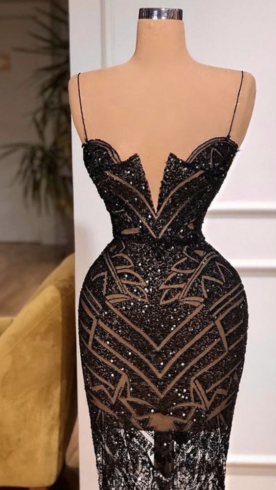 Spaghetti Straps Black Prom Dress, Sexy Evening Dress - FashionDia