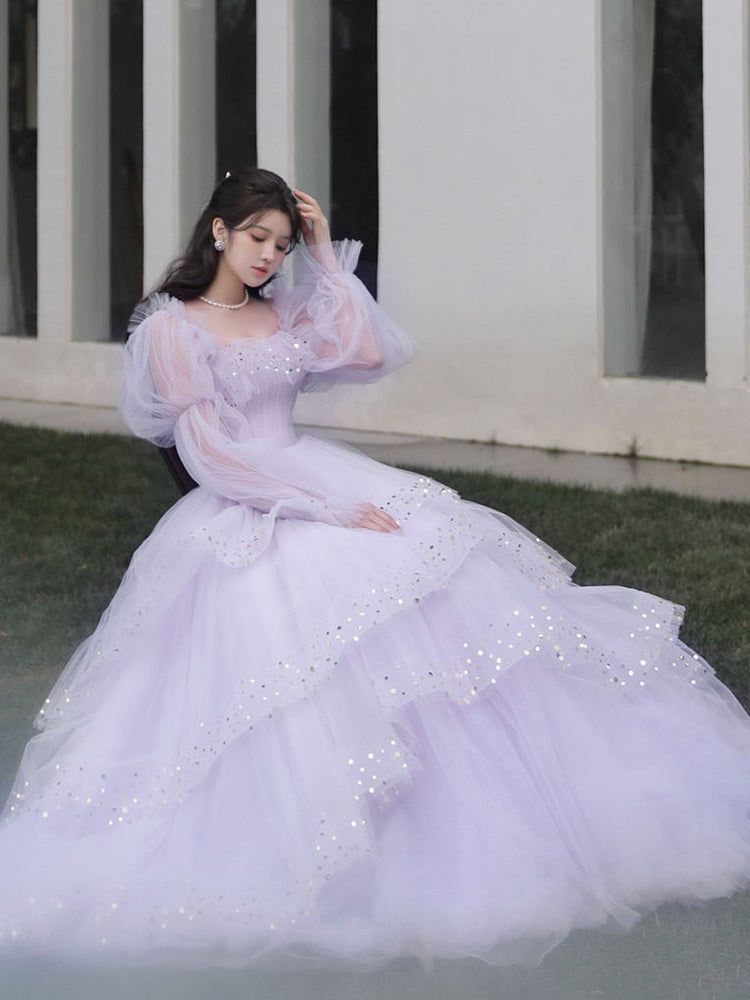 Light Purple Tulle Layers Ball Gown Princess Formal Dresses, Long Sweet 16 Dresses - VelvetHem