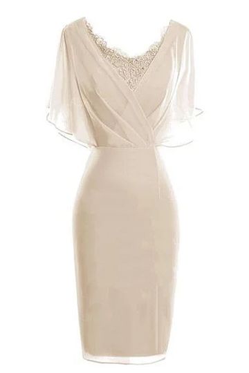 Sheath/Column V-Neck Knee-Length Chiffon Glamorous Mother of the Bride, Short Prom Dress - FashionDia