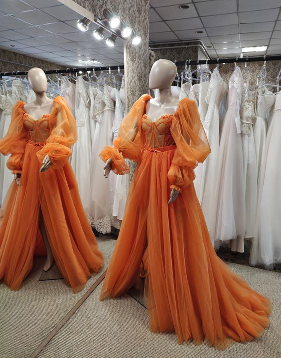 Light Tulle Prom Gown, Stylish Prom Gown, The Lantern Sleeve Dress - FashionDia