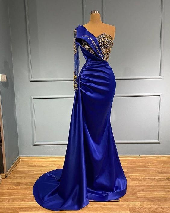 Blue long mermaid evening gowns long prom dress - FashionDia