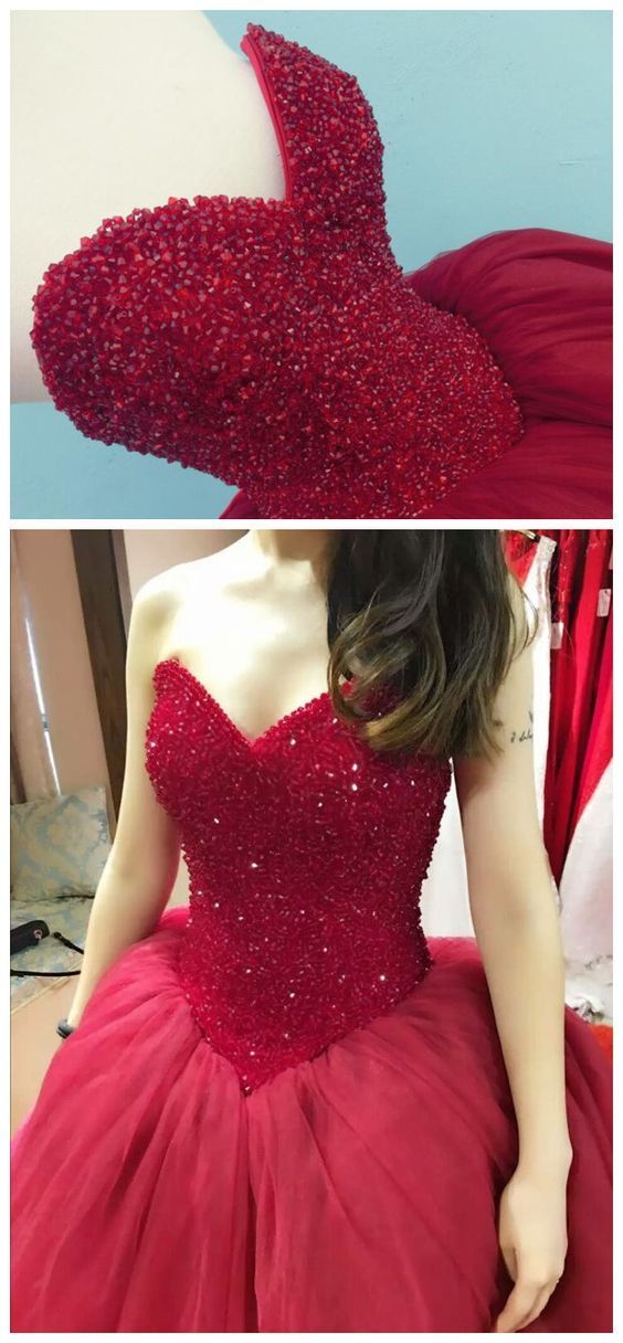Red Ball Gown Prom Dress,Sleeveless Prom Dress,Sexy Quinceanera Dresse - FashionDia