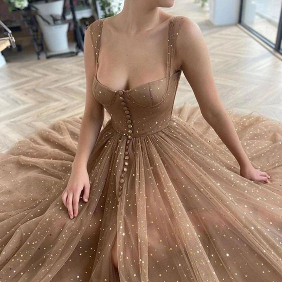 A-Line Elegant Prom Formal Evening Dress Spaghetti Strap Scoop Neck Sleeveless Ankle Length C1175
