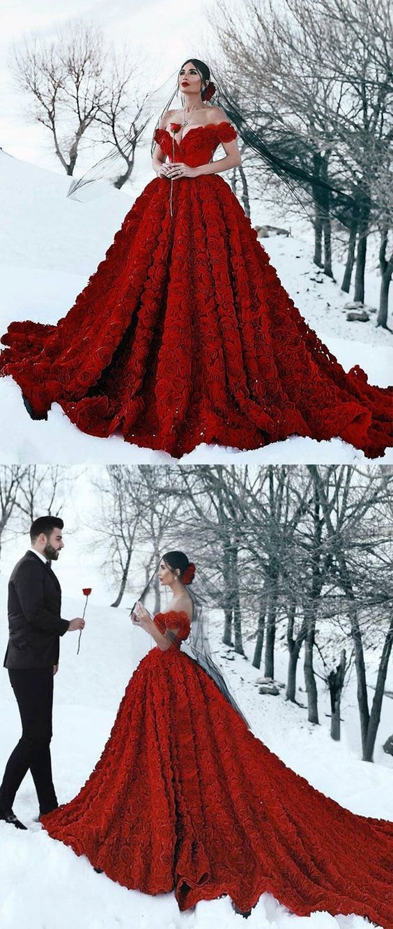 Off-the-Shoulder 3D Floral Printed Ball Gown for Girl Evening Dresses - VelvetHem