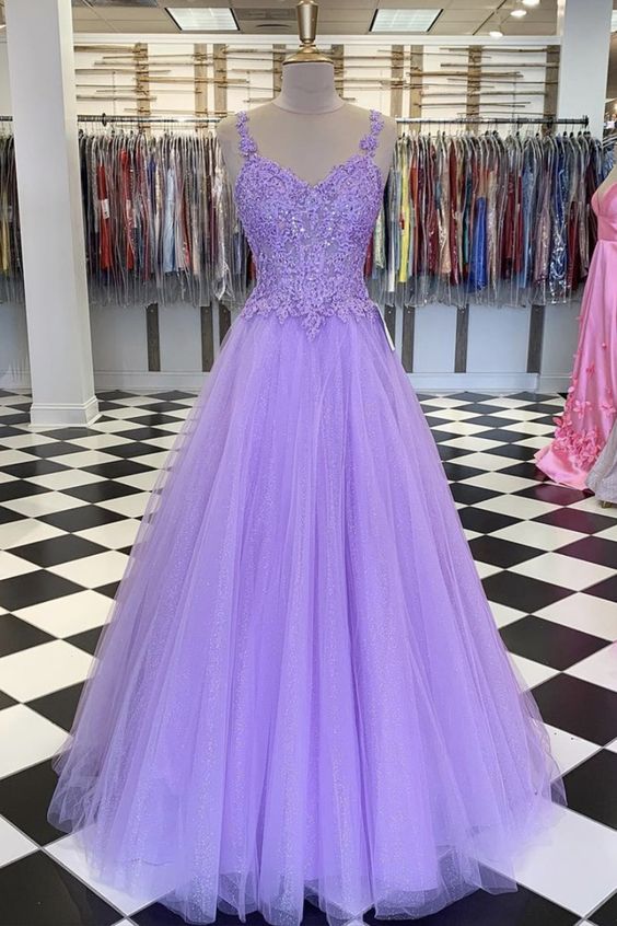 Purple lace long prom dress ,sleeveless prom dress - VelvetHem