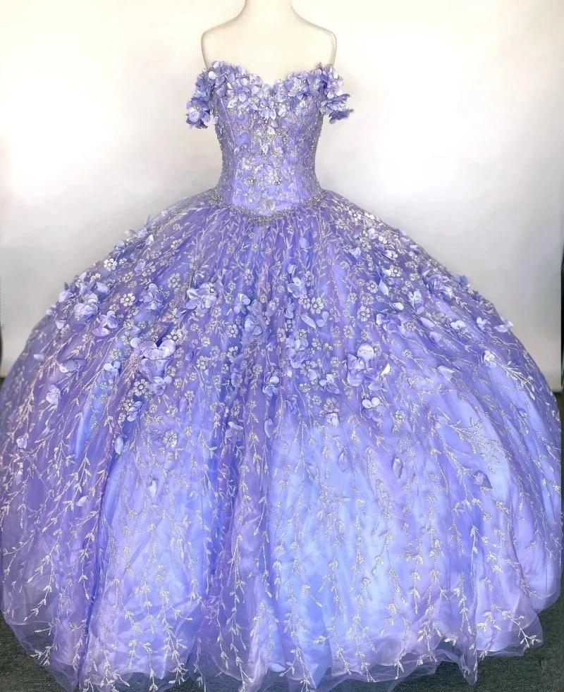 Floral Quinceanera Dresses With Warp Off-the-Shoulder Puffy Skirt Lace Embroidery Princess Sweety 16s Girls, Ball Gown - FashionDia