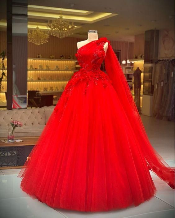 Red ball gown long prom dress, evening dress - FashionDia