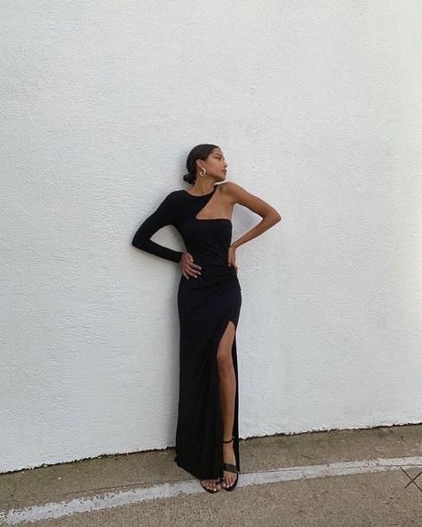 Unique black long prom dress with hight split